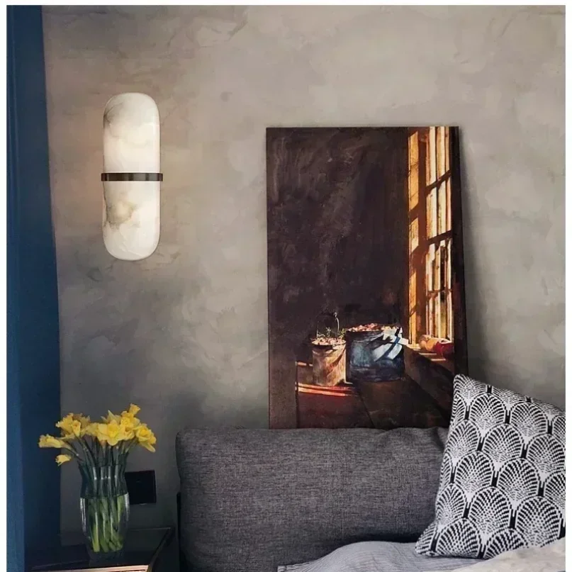 مصباح حائط نحاسي LED أمريكي إبداعي لغرفة المعيشة، شرفة ديكور صناعي، إضاءة مصباح بجانب السرير من الرخام #3