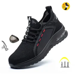 Sapatos Hollow Breathable Steel Toe Work para homens e mulheres, botas de segurança leves, anti-escorregadias, tênis masculino