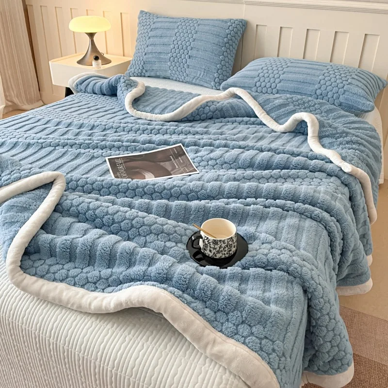 Grade A Jacquard Tafu Velvet Blanket Thick Warm Autumn Winter Throw Blankets for Sofa Bed Cozy Soft Double-sided Plush Bedspread