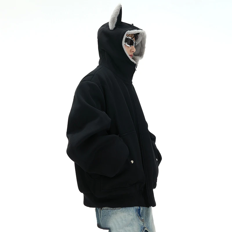 LUZHEN Personalizowany Projekt 2025 Dwustronna Modna Kurtka z Kapturem Męska Zimowa Ocieplana Futrem Oryginalna Luźna Parka JY4722