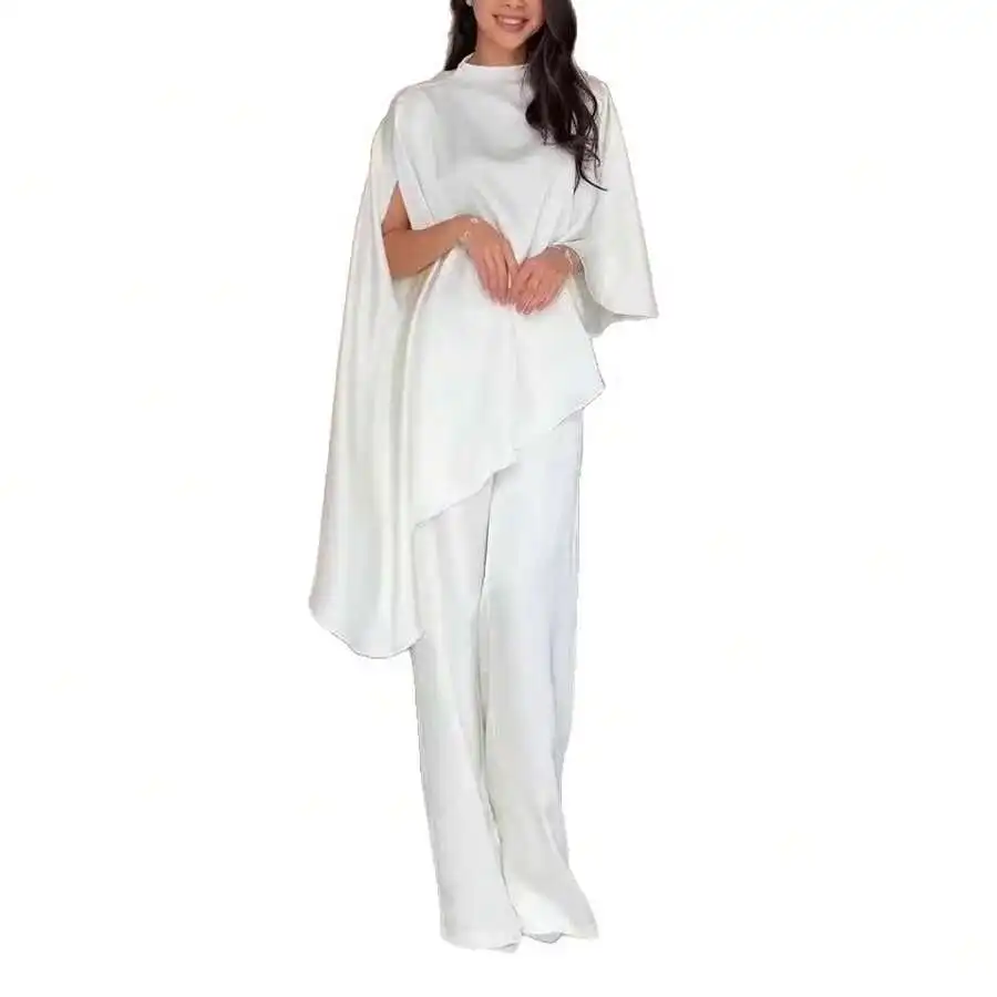 

White Loose Wide Leg Pants Set Casual Irregular Two Piece Outfit