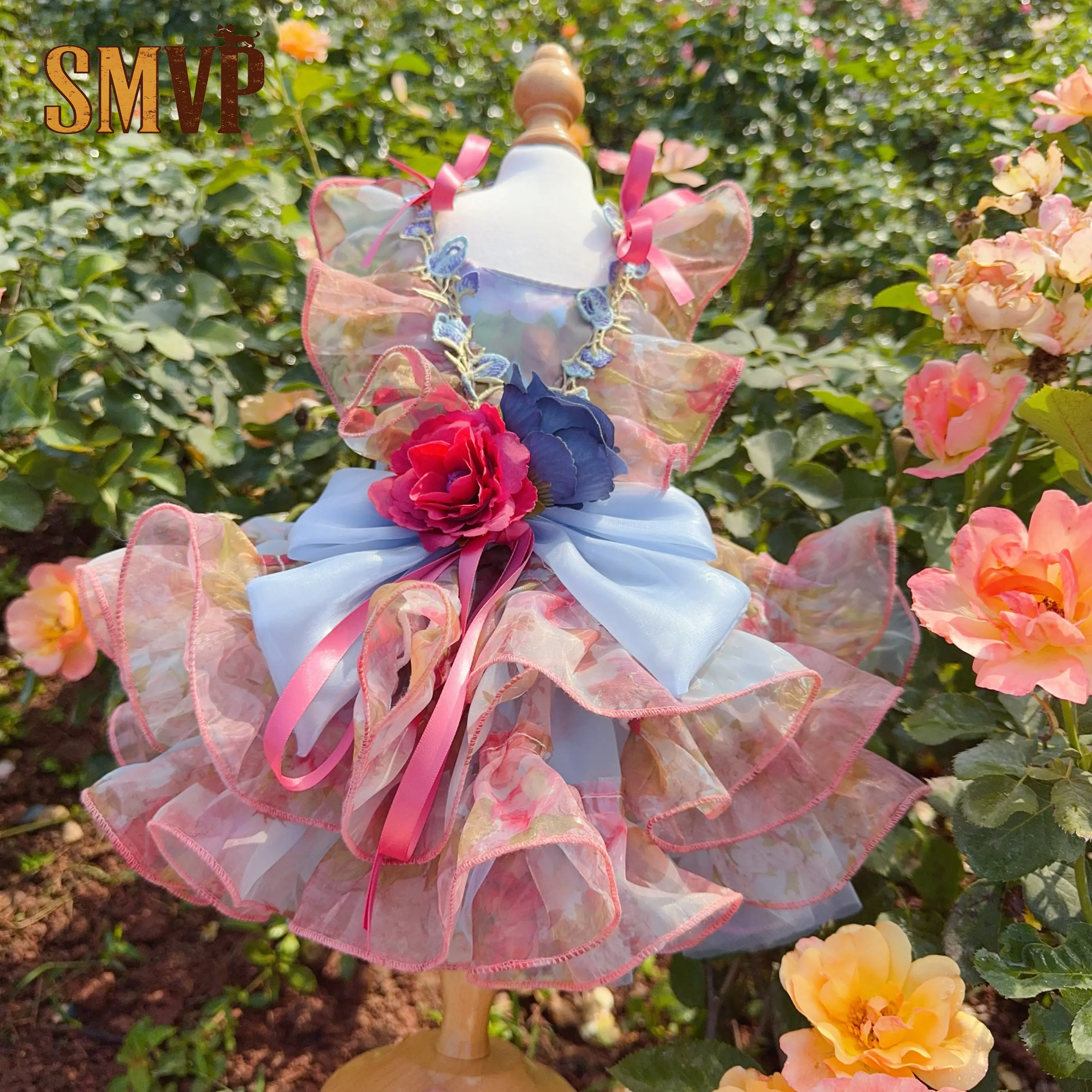 

Original Design Garden Flower Suspender Dress Dopamine Color Removable Trailing Dress Kitten Small Dog Can Wear