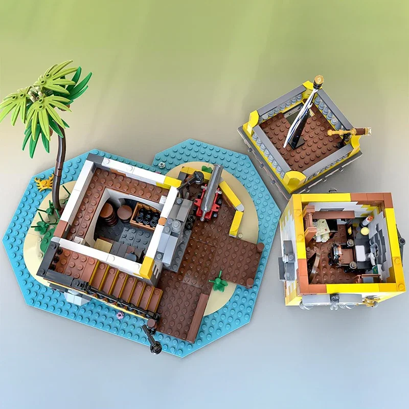 1440 pçs moc ilha aventura série sabre ilha anno domini 2021 cena tropical diy modelo blocos de construção brinquedos aniversário presente