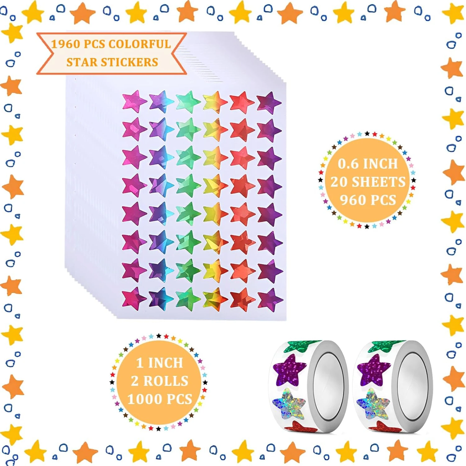 Star Stickers for  Reward, 1960pcs Small Star Stickers 0.6