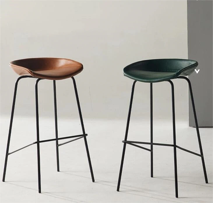 Customized Bar Chair Metal Stool Hotel Restaurant Saddle Leather Metal Legs Bar High Chair