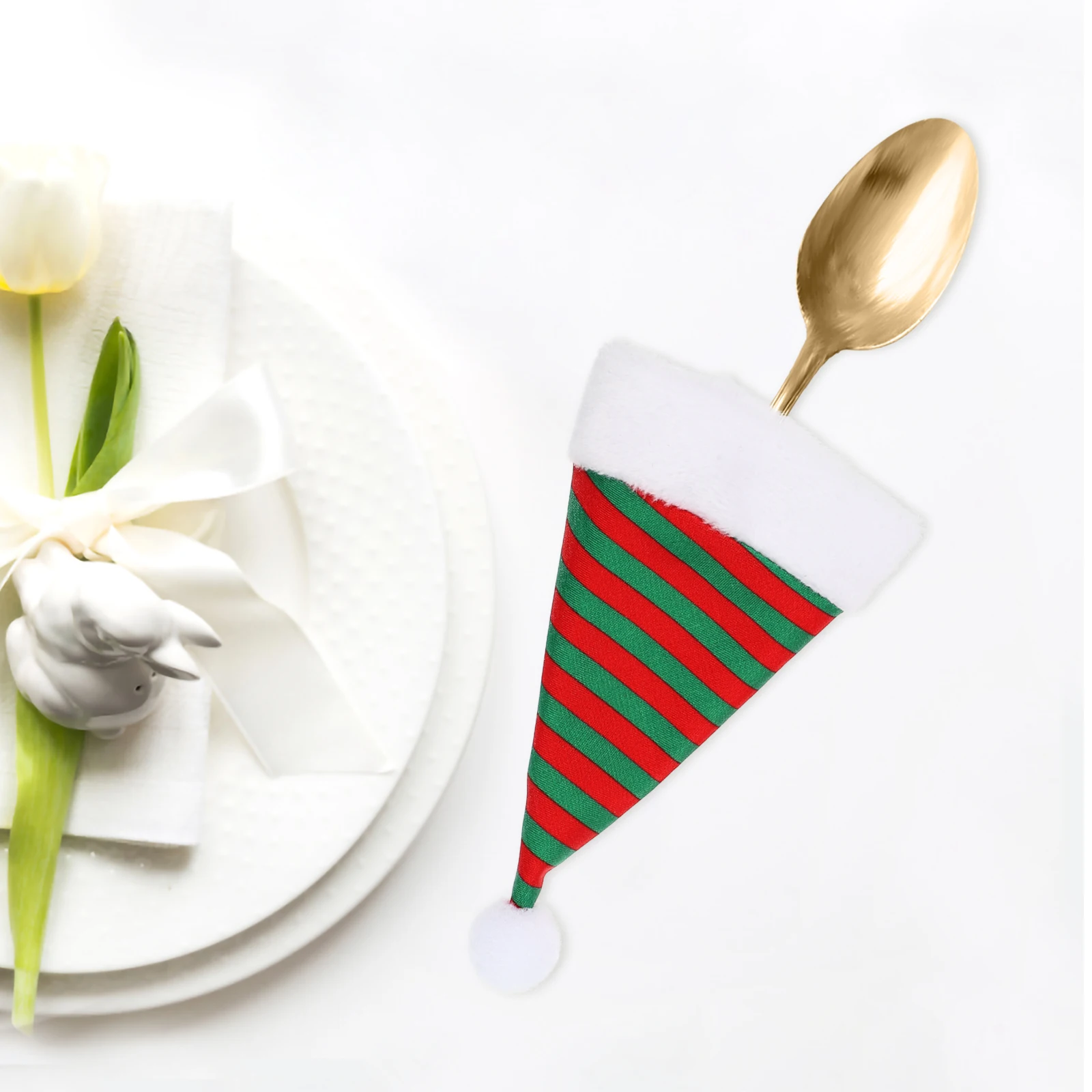 

6pcs Mini Christmas Hat Decoration Red White Striped Reusable Santa Cap For Wine Bottle Lollipop Cutlery Decor Party Favors