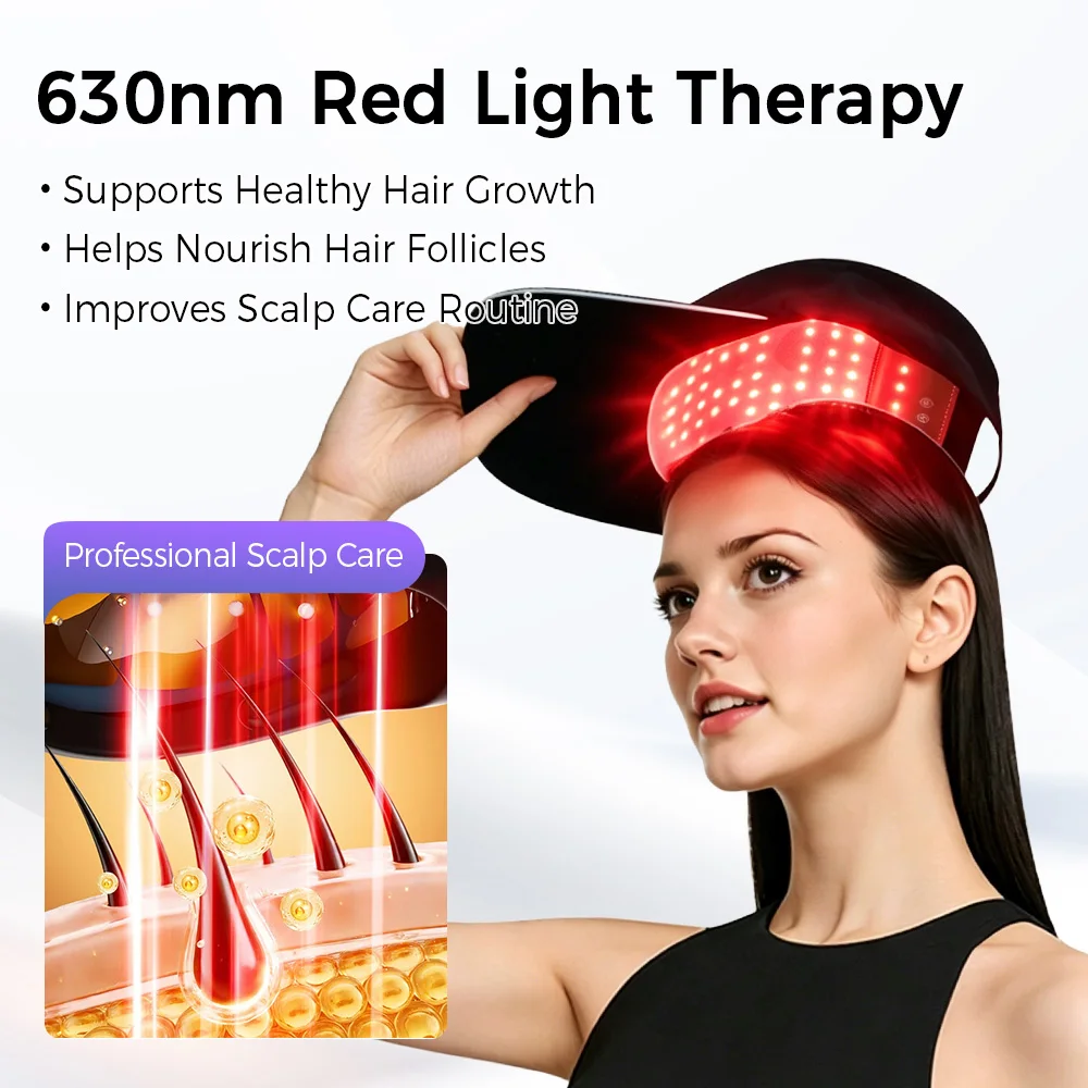 LED Hair Growth Cap Red Blue Light Therapy Hat 630nm 470nm Scalp Care Device Rechargeable Hair Regrowth Treatment Cap view 3