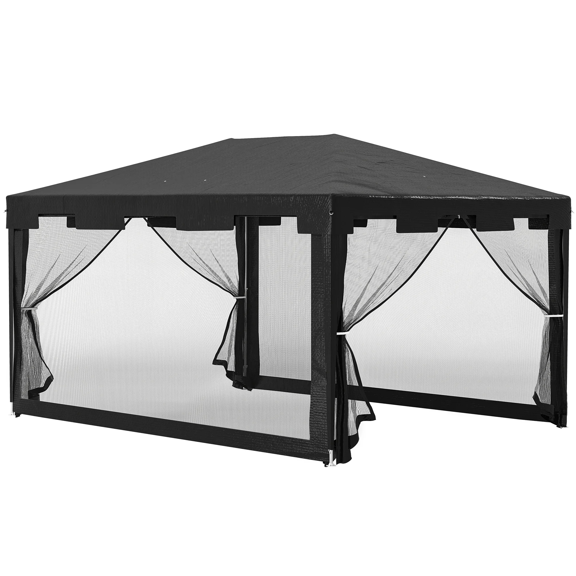Outsunny Carpa de Jardín 4x3 m con 4 Mosquiteras Laterales Gris Oscuro