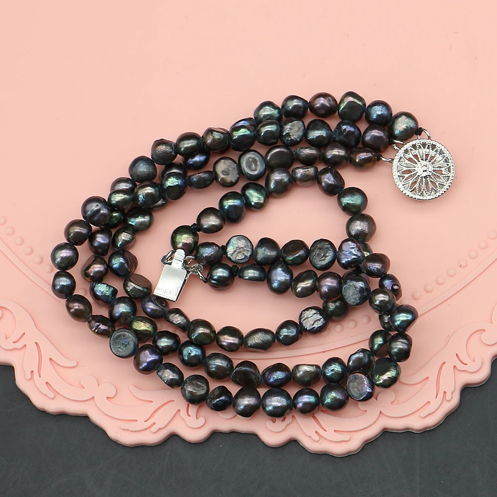 

Unique and Personalized Natural Pearl Iridescent Black Irregular Pearl Bracelet with Three-row Clasp Jewelry Gift Accessory