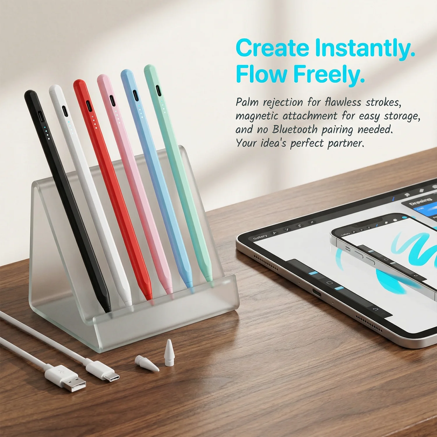 iPad Pen with Palm Rejection, Compatible with iPad 2018-2025, Fast Charging, Long Battery Life, Side Magnetic, 1.5mm Tip
