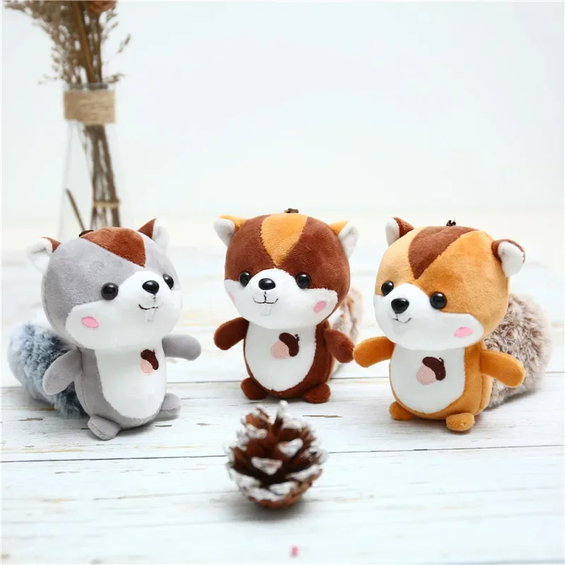 11cm Mini Cute Soft Plush Squirrel with Oversized Tail Pendant Toy Stuffed Squirrel Pendant Toy Ornament Decoration Keychain