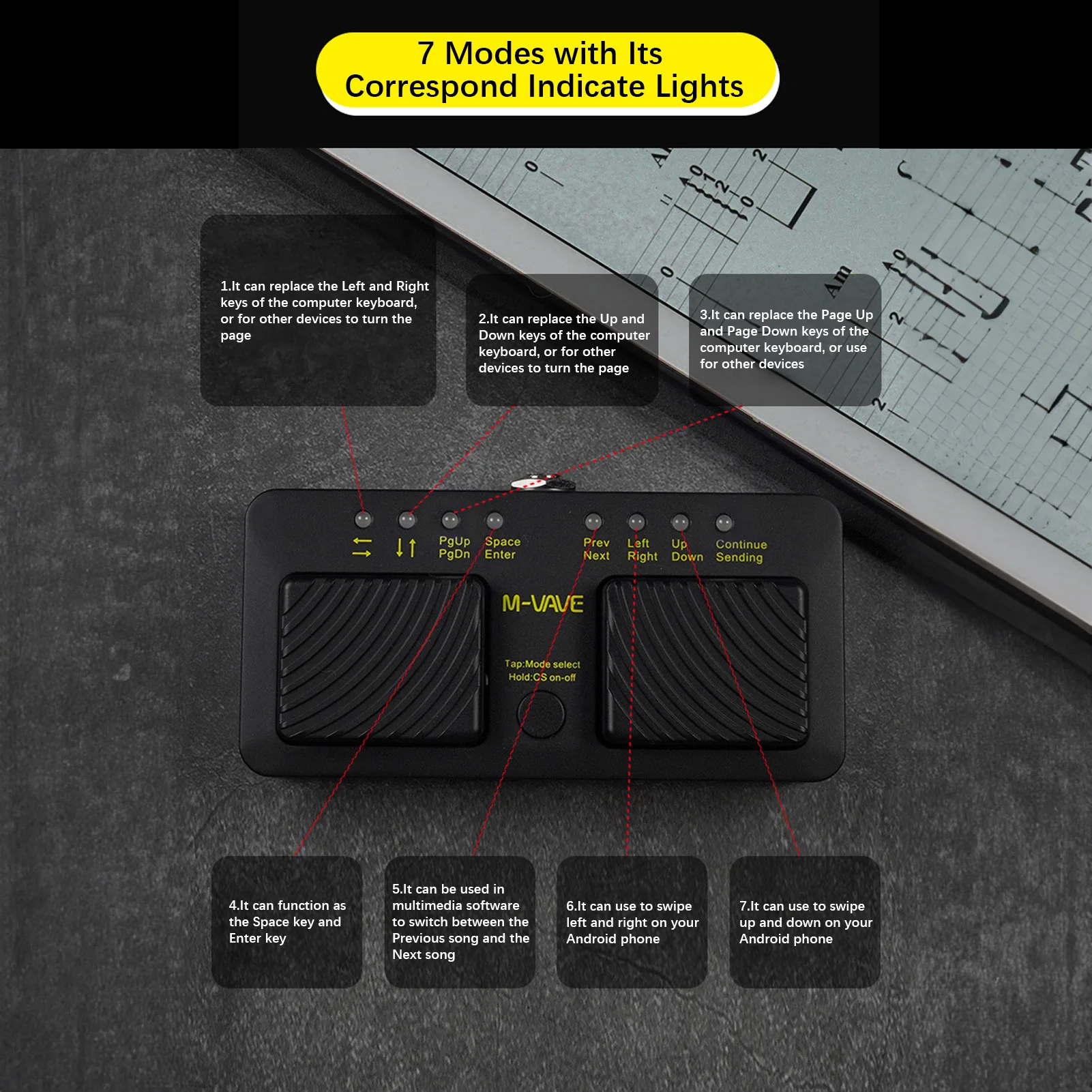 M-VAVE CUBE TURNER PRO Wireless Intelligent MIDI Controller Pedal Page Turner Pedal Music Sheet Turner Wireless BT Connection