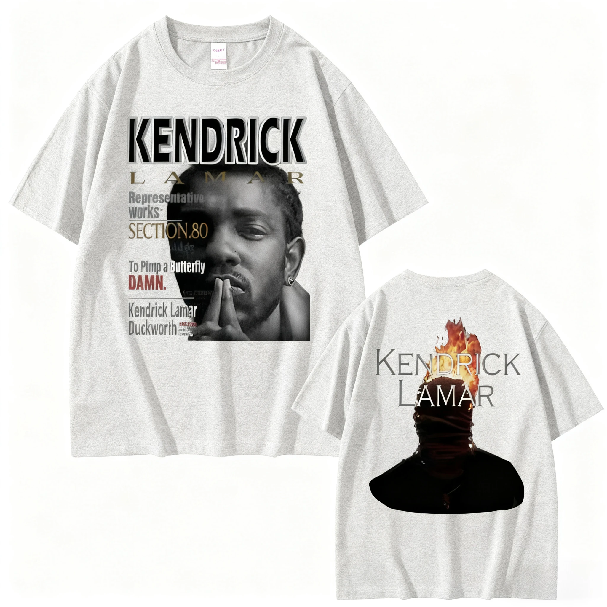 مغني الراب كندريك لامار دام الرسومات الطباعة رجل إمرأة الملابس تيز الصيف قصيرة الأكمام الهيب هوب الشارع الشهير س طوق تي شيرت #4