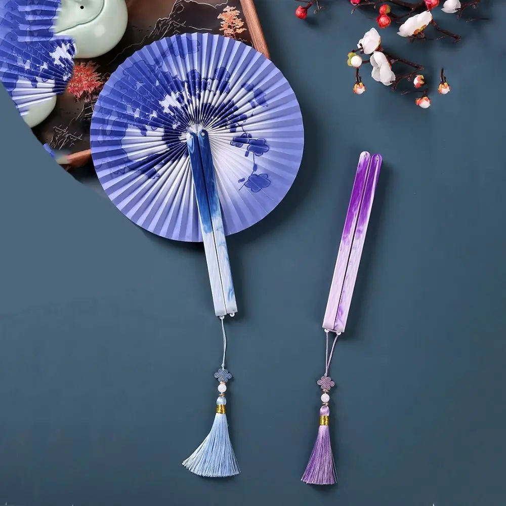 

Floral Pattern Foldable Paper Fan Handheld Ancient Round Paper Fan Group Fan Vintage Chinese Style Fan Photography Prop