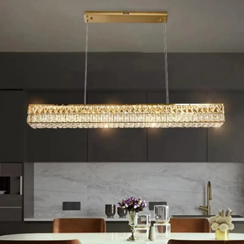 Dining Room Luxury Dimmable Led Pendant Lights Straight Steel Modern Lustre K9 Crystal Led Suspend Lamp Hanging Lamp Fixtures