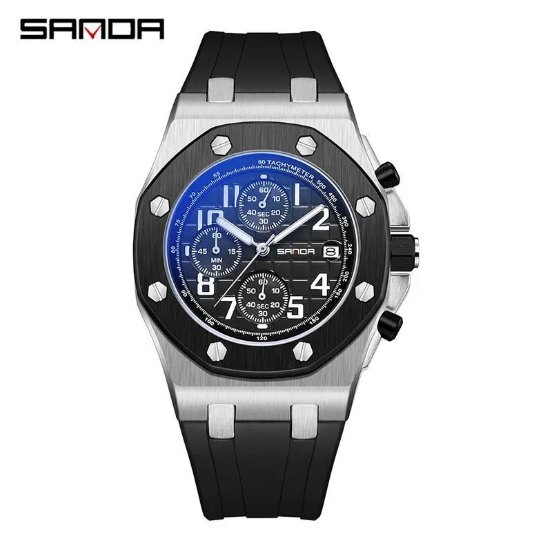 Free Shipping OUTLETSSADNANew Luminous Three Eyes and Six Needles Quartz Watch Fashion Trend Multi-Function Chronograph Calendar