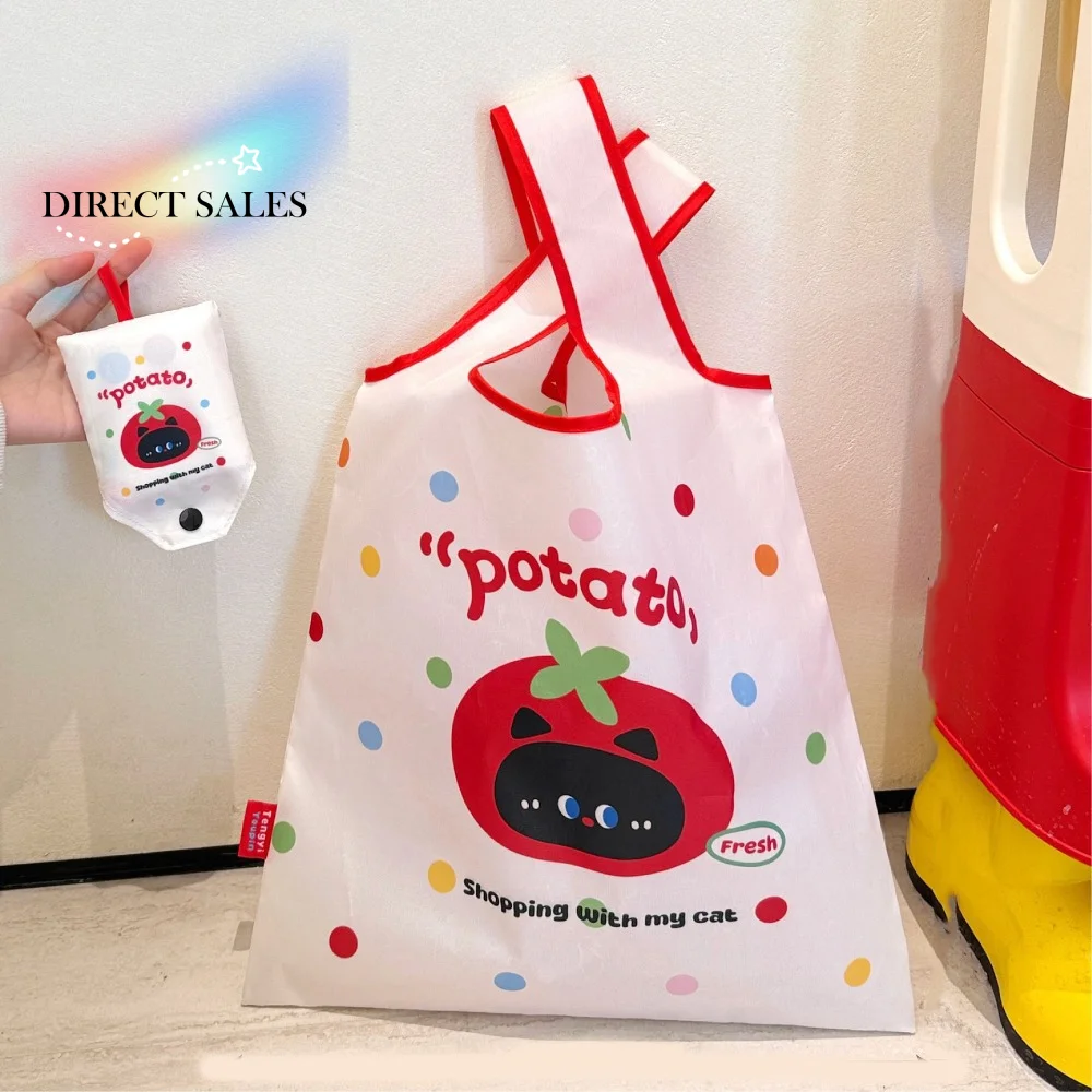 

Сумка для продуктов Kawaii, складная сумка для покупок, многоразовая нейлоновая экологичная сумка, водонепроницаемая сумка большой вместимости с мультяшным рисунком, сумка для покупок
