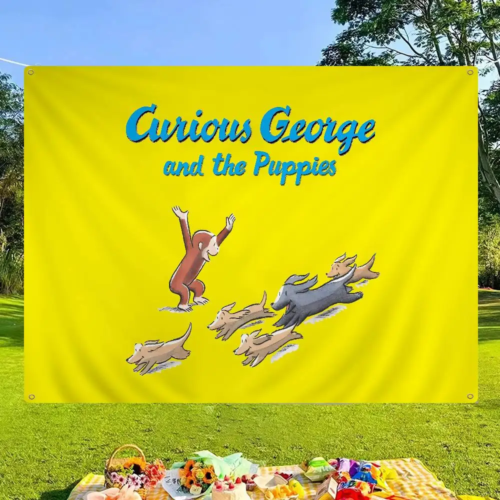 MONKEY CARTOON C-Curious GeorgeS Small Size Cheerleading Banner Hand Pulled Flag Outdoor Atmosphere Flags