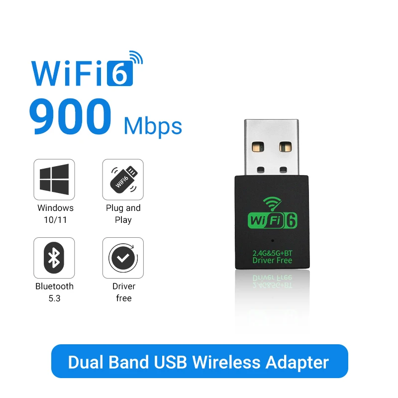 

WALRAM 900 Мбит/с USB WiFi6 Bluetooth-адаптер 2в1 Dongle двухдиапазонный 2,4G/5 ГГц двухдиапазонный адаптер бесплатного стабильного сигнала для ПК