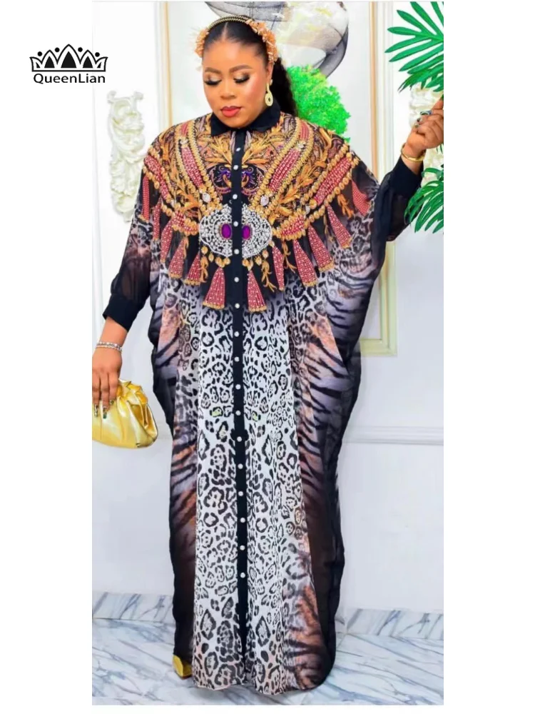 Bouboubou Africain Femme Printed Chiffon Oversized Robe   Dashiki African Dresses Traditional Clothing  for Women