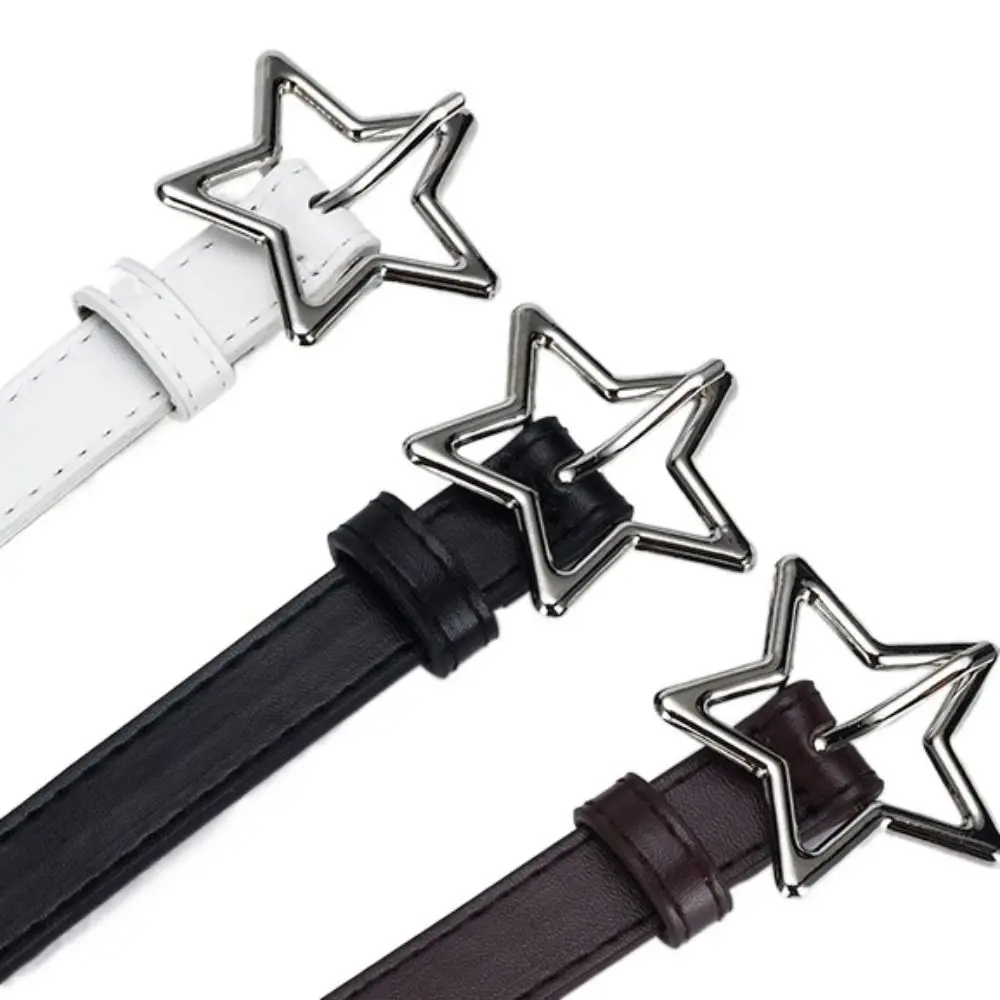 Ins Heart Five-point Star Waistband Adjustable Metal Buckle Star Belt PU Leather Waist Belt Women Waist Belt Men