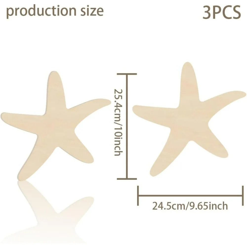 3Pcs Starfish Wooden Cutouts Unfinished  Sea Animal Cutouts Pieces for DIY Summer Beach Decor Signs