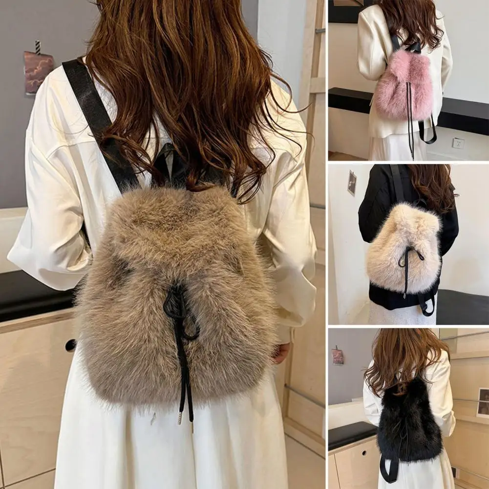 Women's Large Capacity Faux Fur Backpack Soft Plush Synthetic Fur Bag with Adjustable Straps and Gold-Tone Hardware CuteBackpack