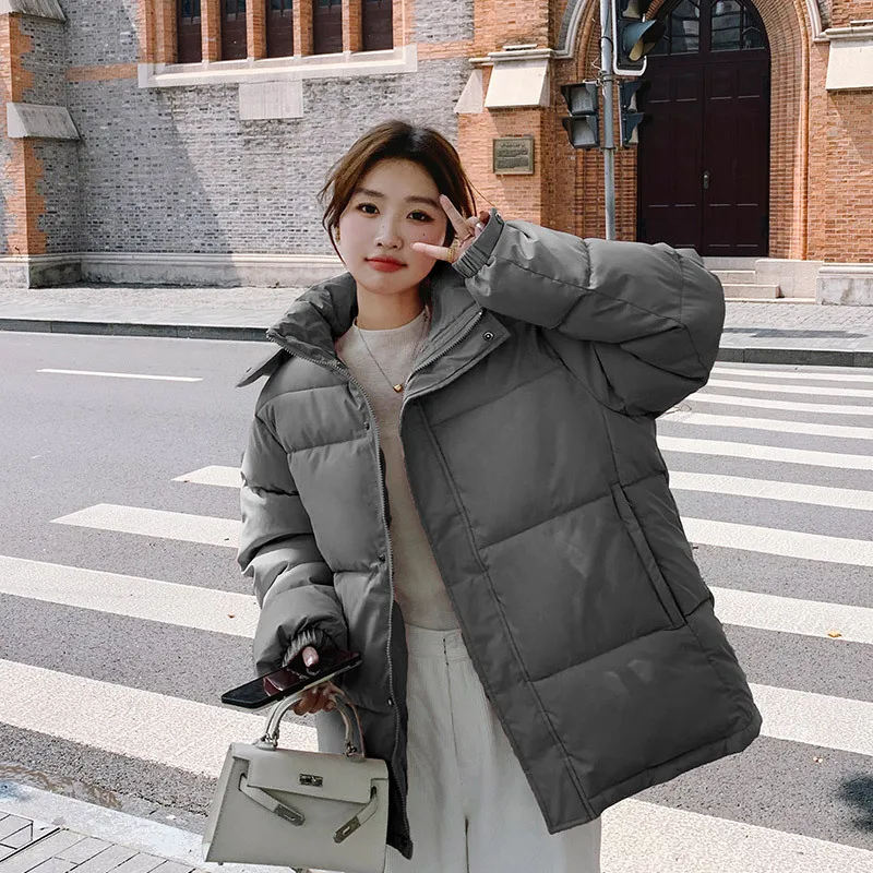 Autumn Winter Puffer Jacket Women Hooded Long Sleeve Parka Thick Warm Pockets Black White Pink Snow Clothes Korean Coat Loose