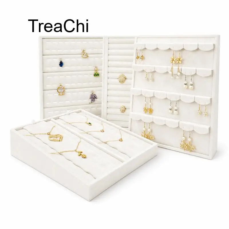 Vertical Velvet and Leather Jewelry Display Stand Large Adjustable Earring Necklace Ring Organizer for Shop Home Vanity Counter