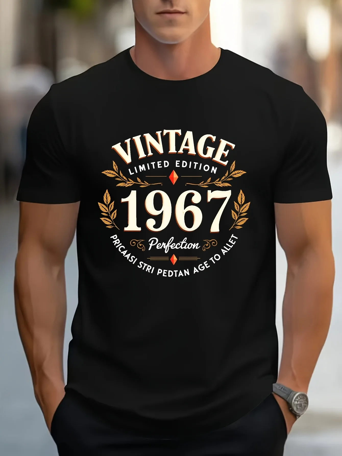 Men'S Retro 1967 Special Edition T-Shirt - Black Casual Summer Top Featuring Golden Print, Crew Neck, Micro-Stretch Knit Materia