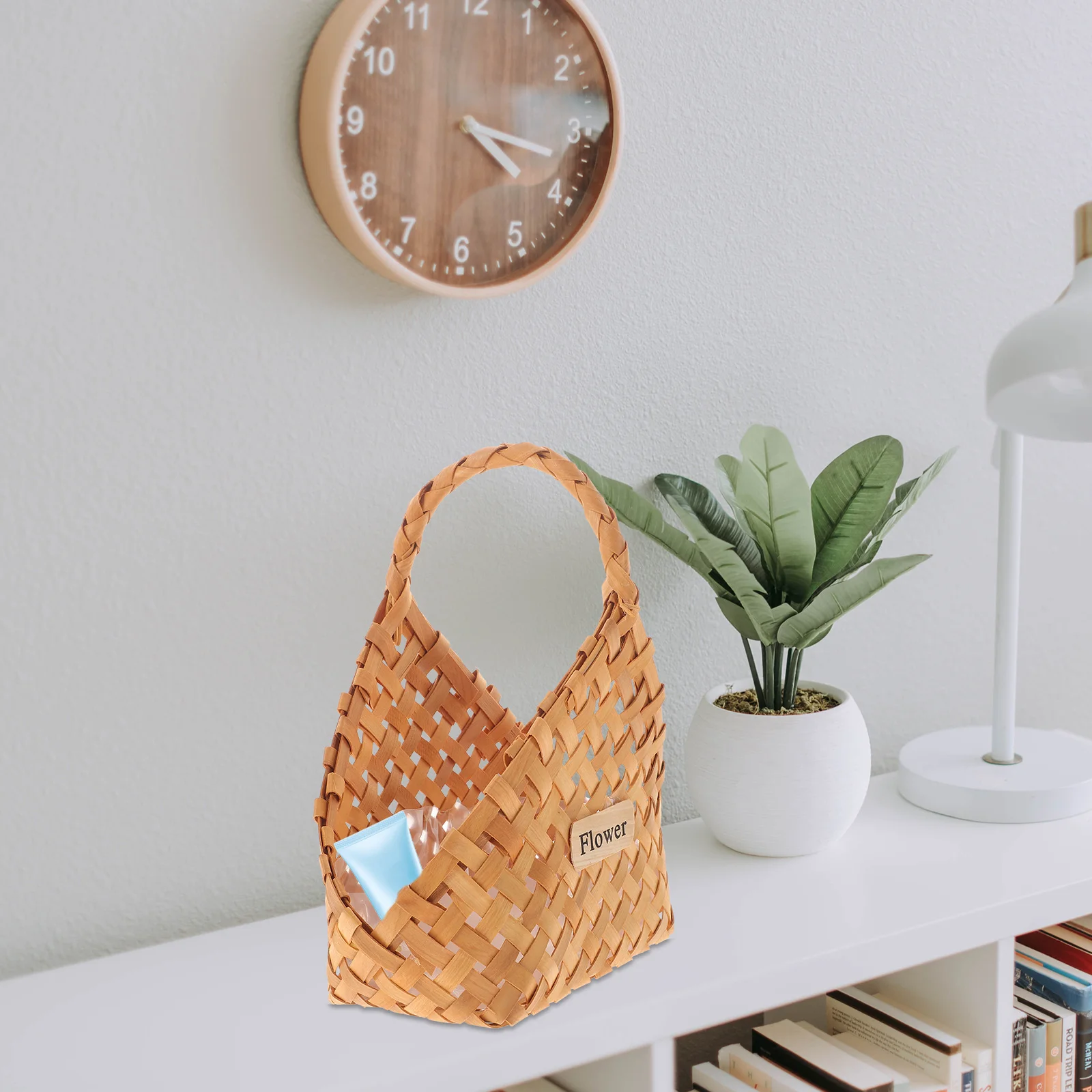

1pc Premium Portable Woven Basket Large Capacity Storage Bin for Home Debris Organizer Handheld Handle Eco-Friendly Bamboo Style