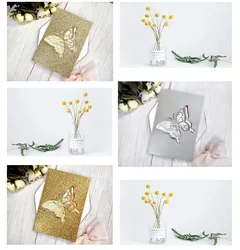 1pcs Navy Blue Rose Gold Glitter Laser Cut Silver Blush Butterfly Birthday Wedding Invitation Card Quinceanera Black Invitations