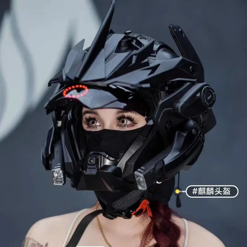 Capacete de motocicleta, equipamento de ciclismo legal, capacete kirin, série cyber hero, suporte para reequipamento, versão de iluminação, versão totalmente equipada