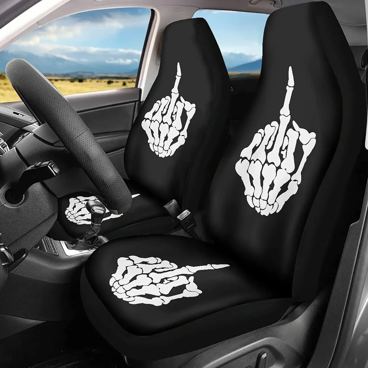

Funny Skull Print Car Seat Covers for Front Seats 2 Pack Bucket Front Seat Cover Set Fits Most Car Truck Van and SUV
