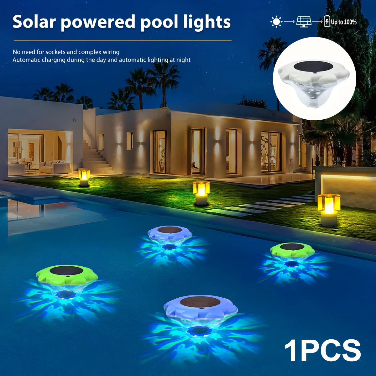 

1pc Solar Color Changing LED Pool Light IP68 Underwater Atmosphere Light Swimming Pool Party Fish Tank Underwater Lighting