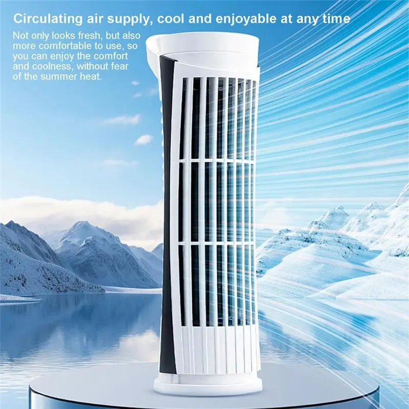 BABZ Mini Tower Desk Fan 2-Speed, Portable Electric Cooling Fan for Bedroom Office, Quiet Bladeless Design Black