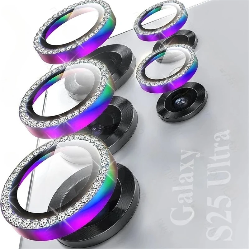 Bling Diamond Crystal Metal Ring Camera Glass For Samsung Galaxy S25 S26 Ultra S25+ S26+ 5G Rear Lens Guard Cover
