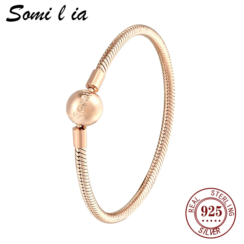SOMILIA-100% 925 sterling silver classic and fashionable round snake bone chain bracelet suitable as a birthday gift for women