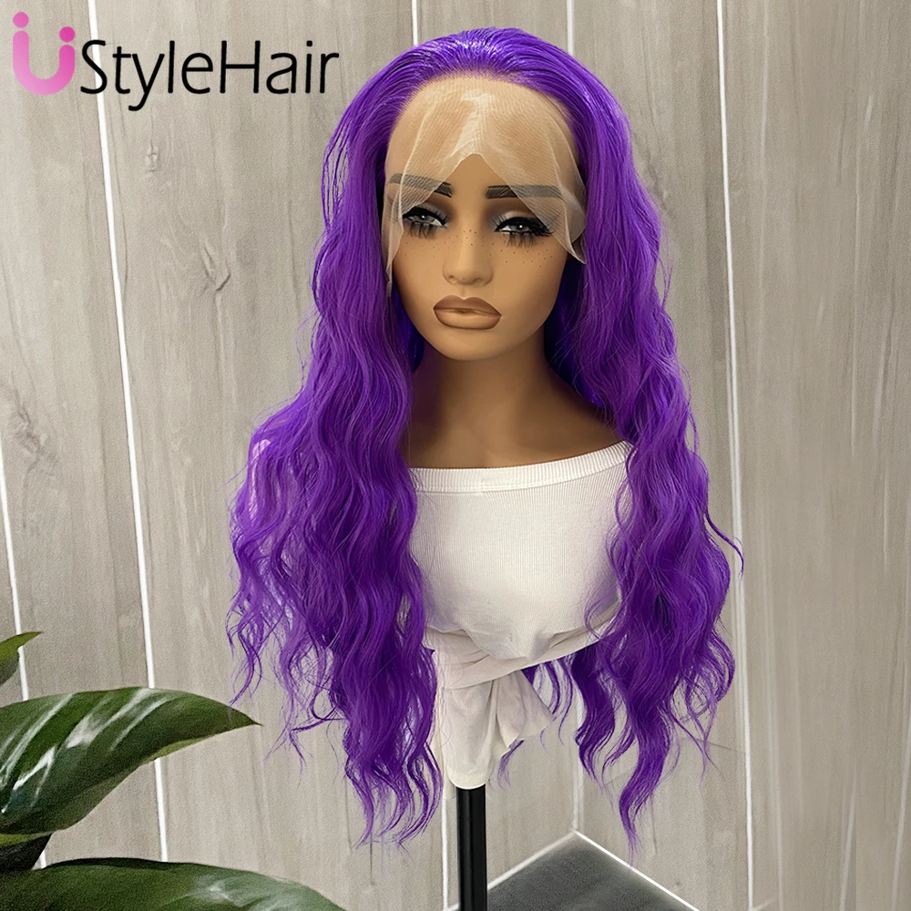 UStyleHair Purple Lace Front Wig Long Deep Wave Synthetic Purple Wig for Women Natural Hairline Daily Wear Cosplay Wigs Glueless