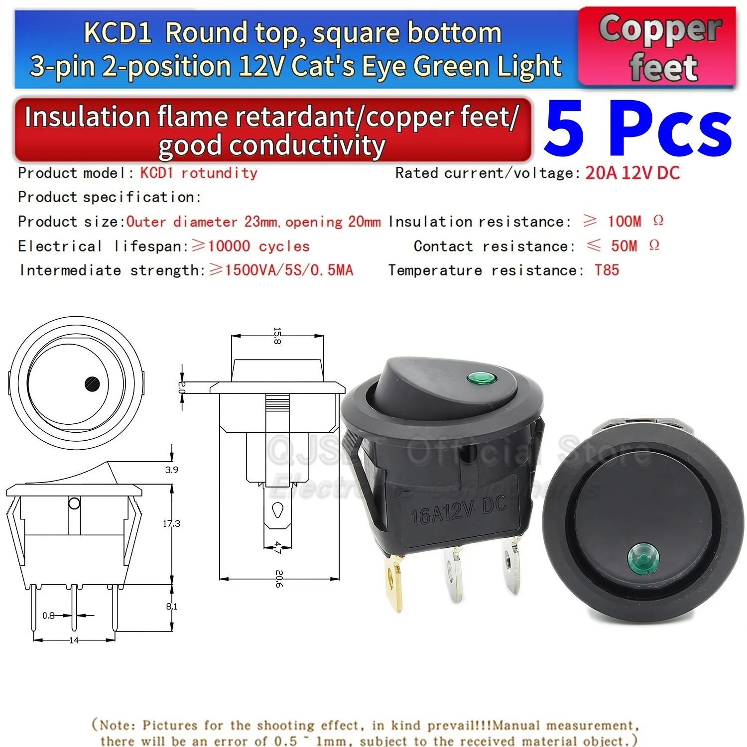 5 Stück KCD1 EIN-AUS-EIN 2/3/4-Pin 2/3-Positionen Einrastbarer 6A 220V Grüner Roter LED Runder Wippschalter für Haushalt DIY Ersatz – Detail 19