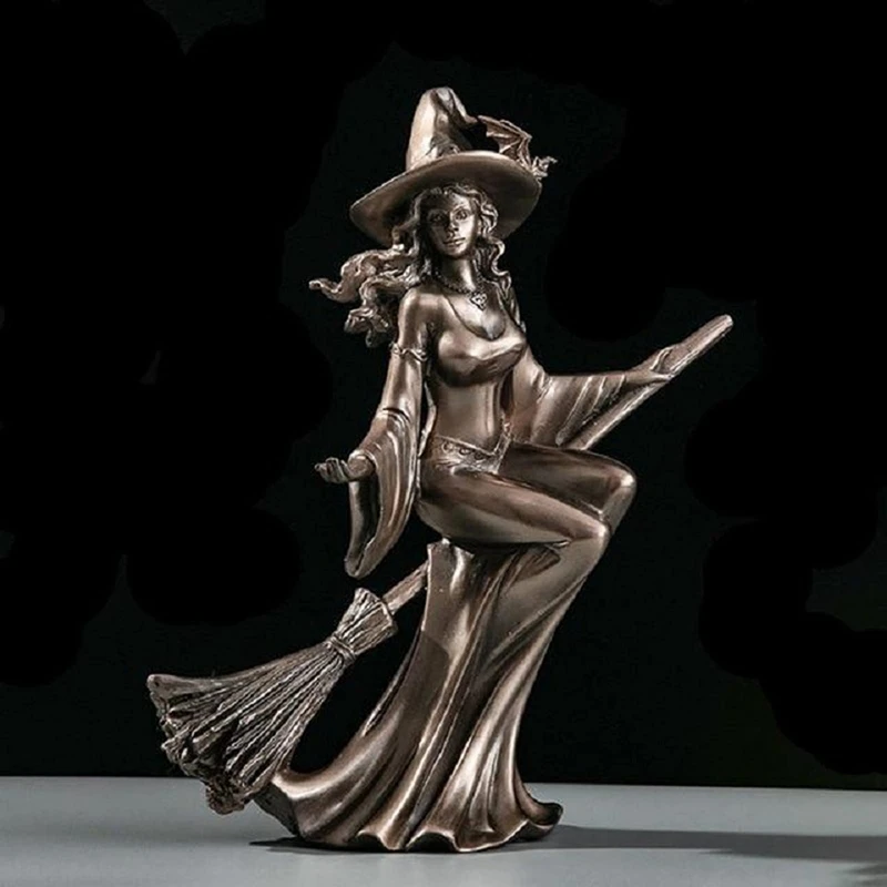 Witch Figurine Retro Exquisite Resin Charming Miniature Statue Art Sculpture For Halloween And Home Decorations