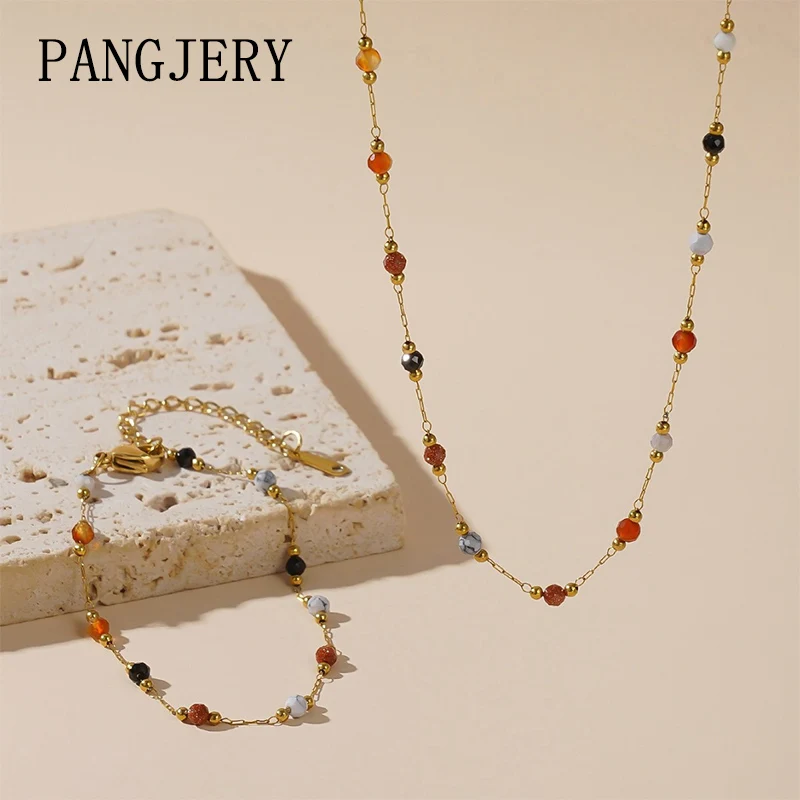 PANGJERY 316L Stainless Steel Natural Stone Beaded Bracelets For Women New Trendy Simple Vintage Elegant Engagement Jewelry Gift