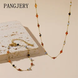 PANGJERY 316L Stainless Steel Natural Stone Beaded Bracelets For Women New Trendy Simple Vintage Elegant Engagement Jewelry Gift