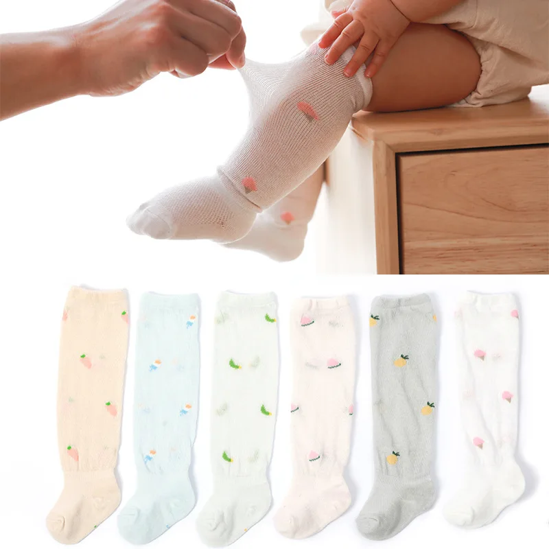 

5 pairs Summer Baby Stockings Loose Thin Cotton Baby Socks Baby Gilrs Boys Cartoon Print Socks Breathable Mesh Socks Knee Socks