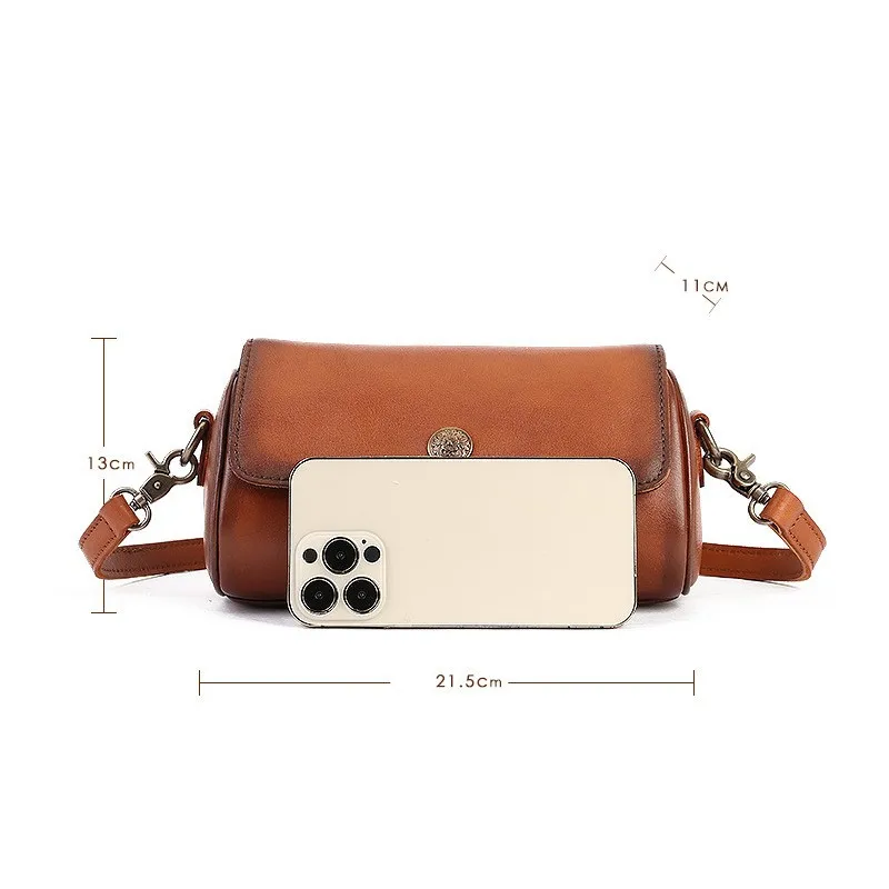 Johnature 2024 New Vintage Genuine Leather Summer Pillow Bag Handmade Versatile Solid Color Women Shoulder & Crossbody Bags