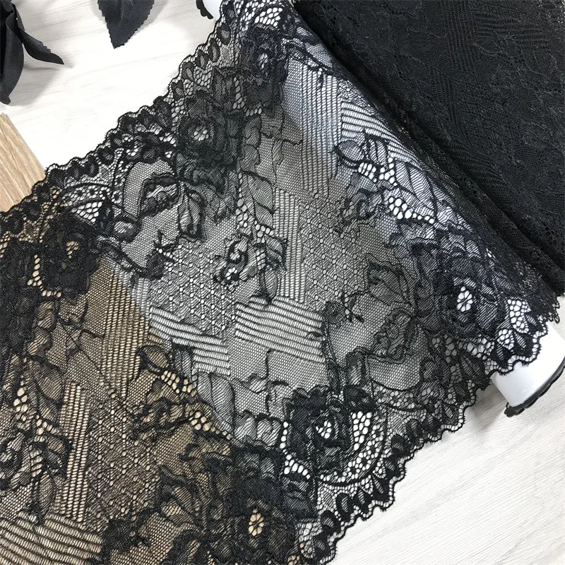 (2M/Lot) Black Lace Trim Elastic Lace Fabrics IDY Clothing Accessories High Qualtiy Floral Lace For Underwear Sewing Crafts