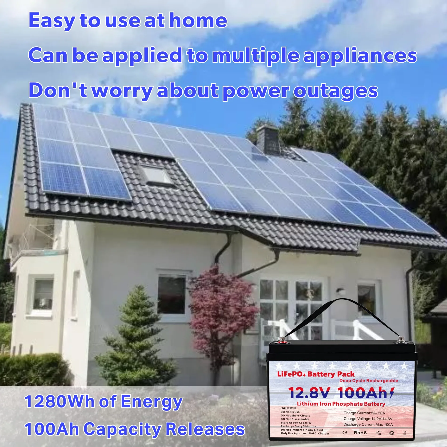 VEMDIA 12V 100Ah LiFePO4 Battery 1280WH Energy for RV Campers Golf Cart Off-Road Off-grid Solar Storage