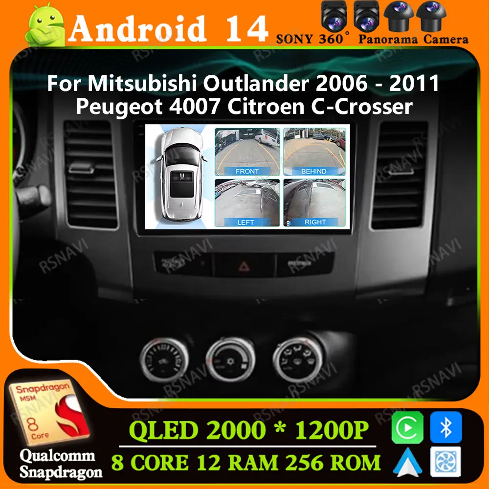 Andoird 14 Car Radio For Mitsubishi Outlander xl 2 2005-2012 For Citroen C-Crosser For Peugeot 4007 2007-2013 Viedo Player GPS