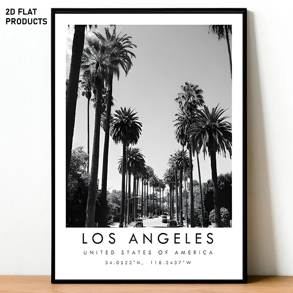[2D Flat] 1pc, 2D Flat, Multi-Size Frameless Canvas Painting Featuring a Black And White Photo of Tall Palm Trees Lining The