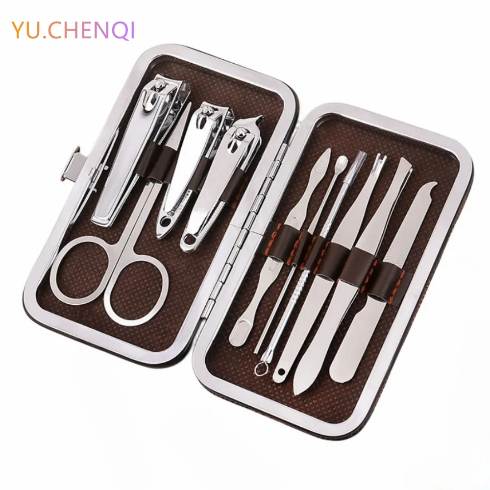 Aço inoxidável Manicure e Pedicure Tool Set, Nail Clipper, Ear Spoon, Nail Clippers, Cortadores Profissionais, 10Pcs